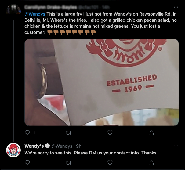 Wendy’s handles customer complaints like a boss Wendy's Social Customer Care example