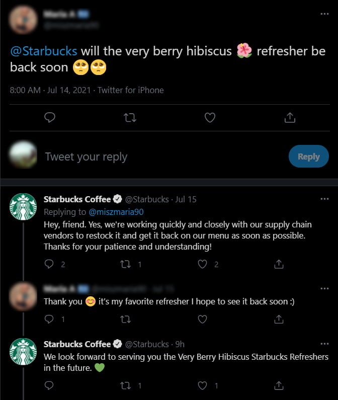 Starbucks Social Media Customer Service Starbucks Replies with Green heart emojis